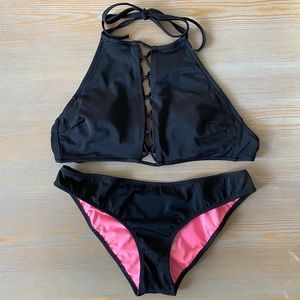 Victoria Secret PINK S Black High-Neck Bikini